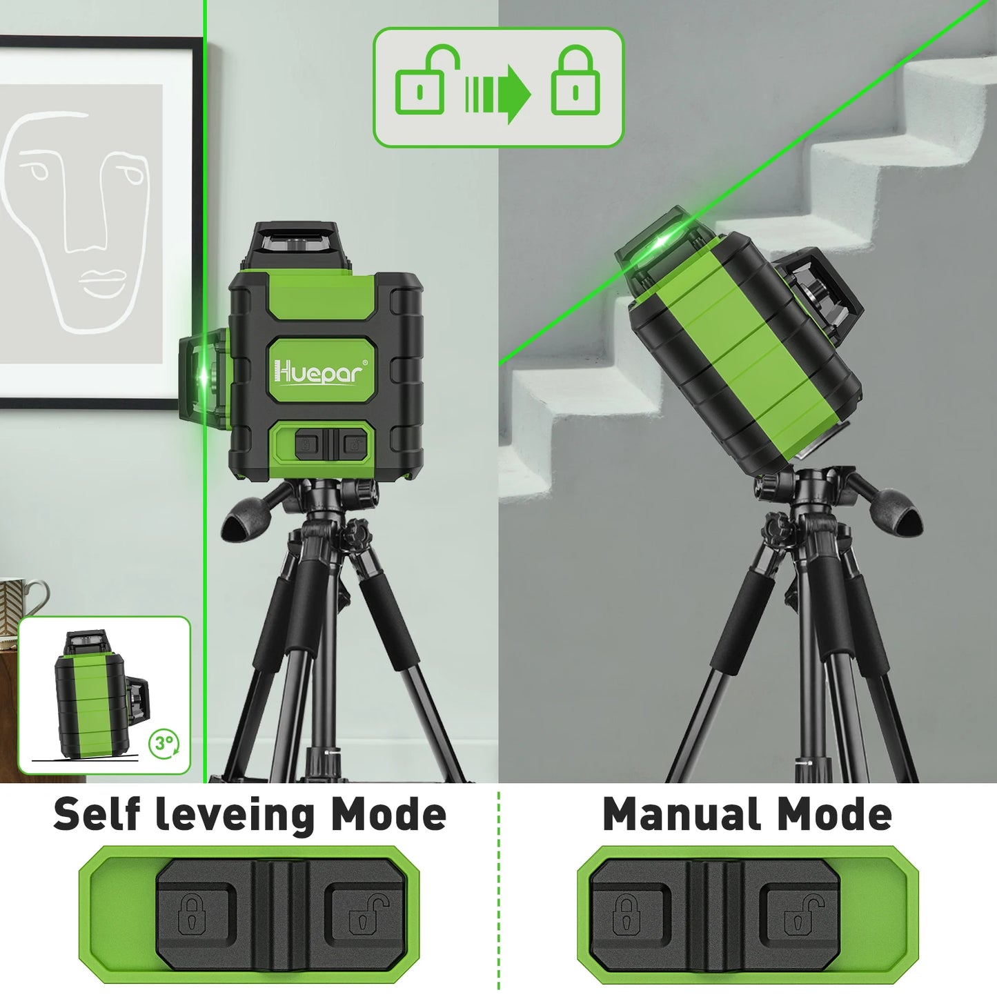 Compact 3x360 Green Beam Laser Level Tool