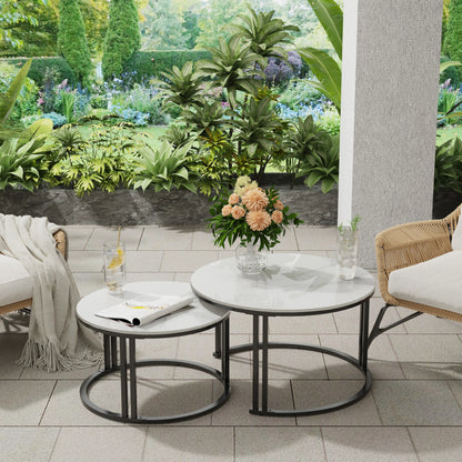 2-Piece Round Nesting Coffee Table Set with Stone Top