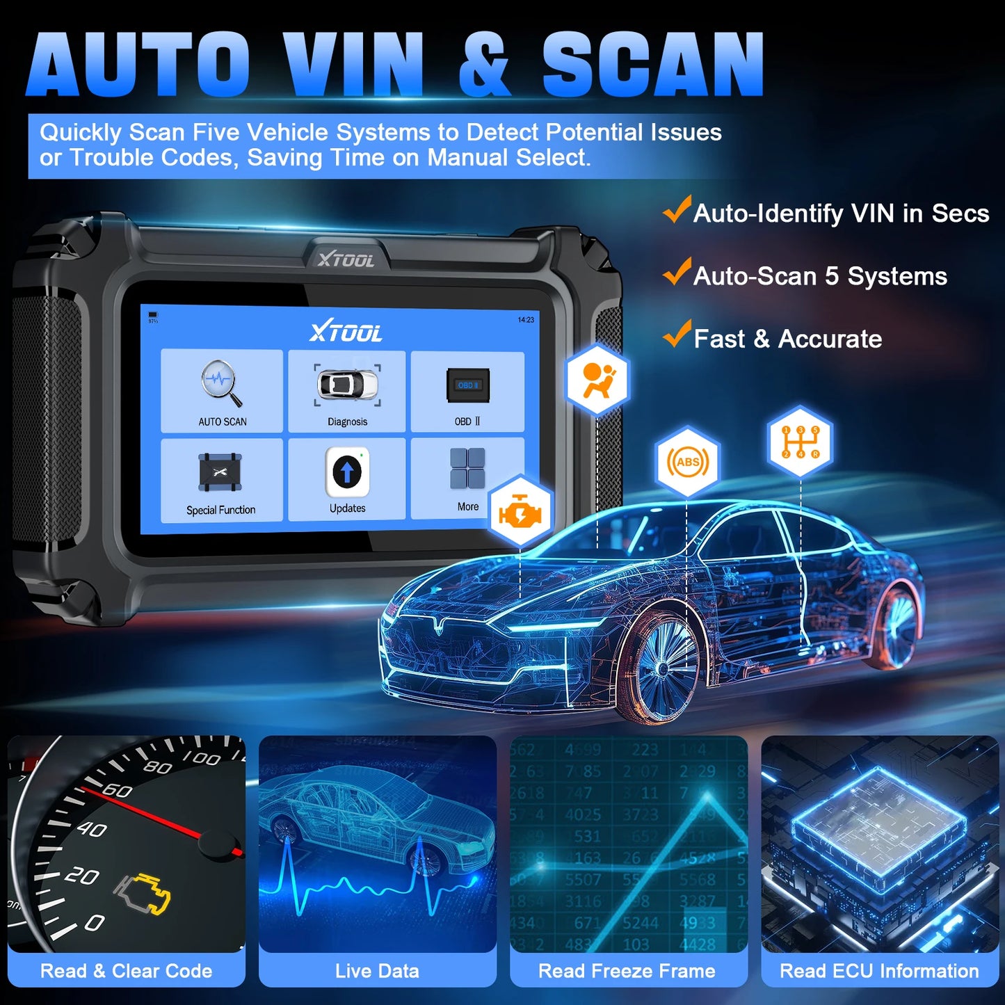 Professional OBD2 Car Scanner with CANFD and VIN Diagnostic