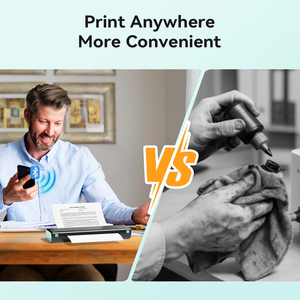 Portable A4 Thermal Printer Wireless Bluetooth for Phone & PC