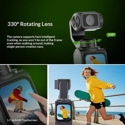 4K Pocket Gimbal Camera 64MP Auto Tracking White