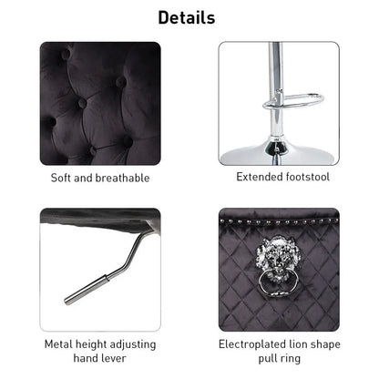Luxury Velvet Swivel Bar Stool with Lion Knocker