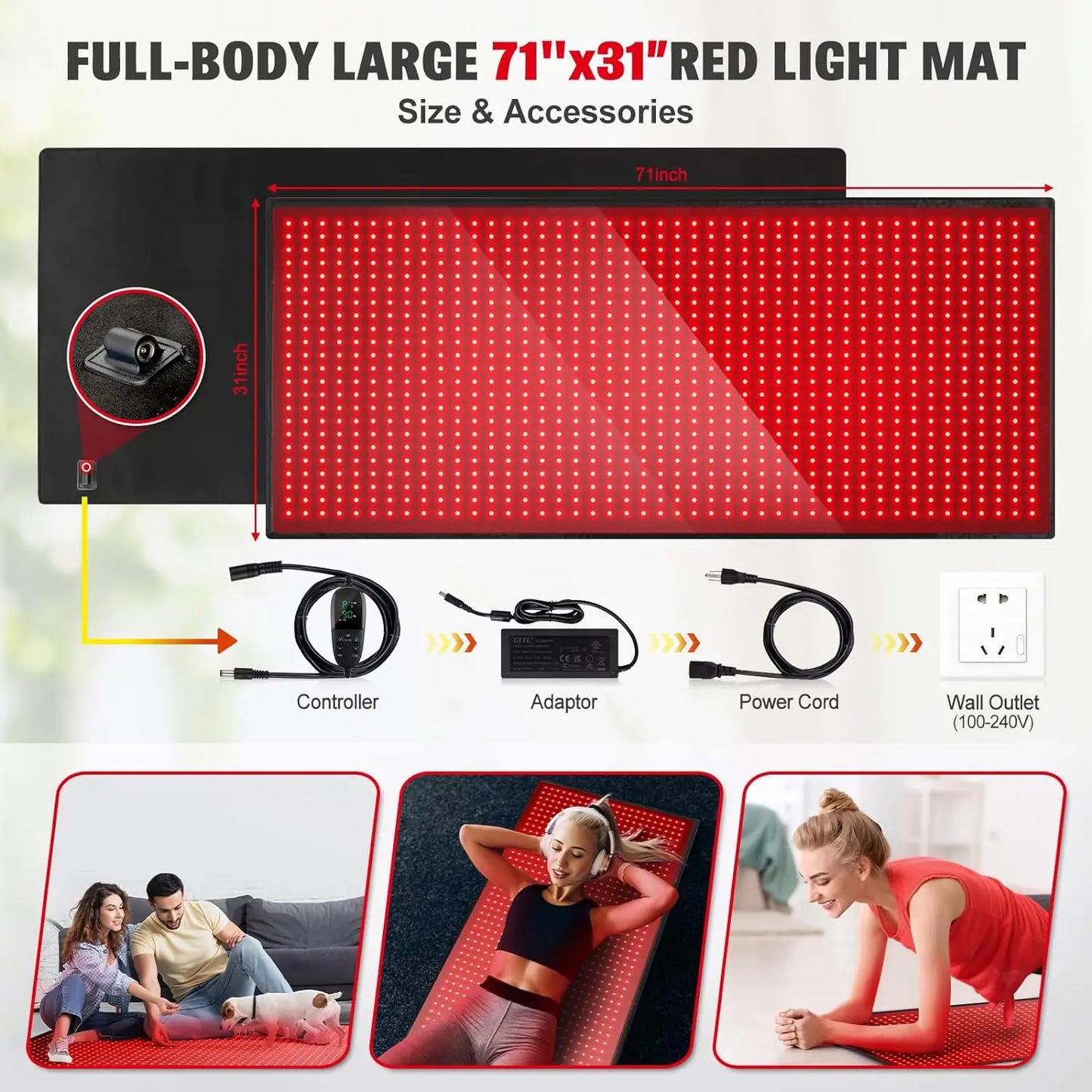 1280 LED Red Infrared Therapy Mat for Full Body Pain Relief
