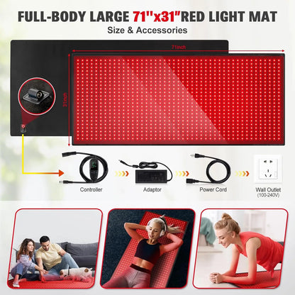 1280 LED Red Infrared Therapy Mat for Full Body Pain Relief