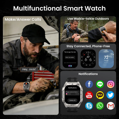 Rugged Smartwatch Black GPS Flashlight 50M Waterproof