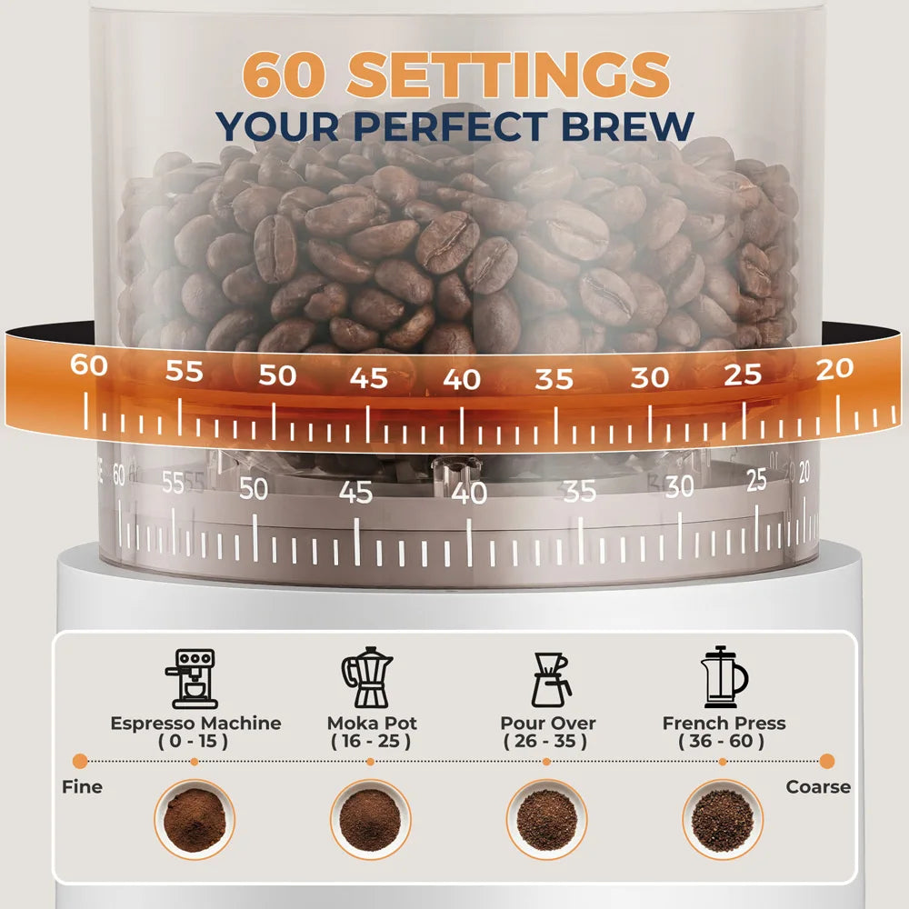 USB-C Rechargeable Coffee Grinder 60 Settings Stainless Steel Burr