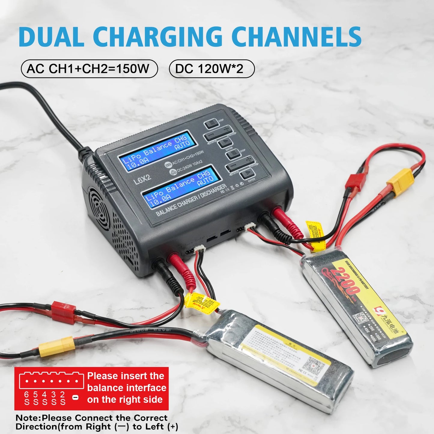 10A Lipo LiFe LiHV Battery Charger Dual Output