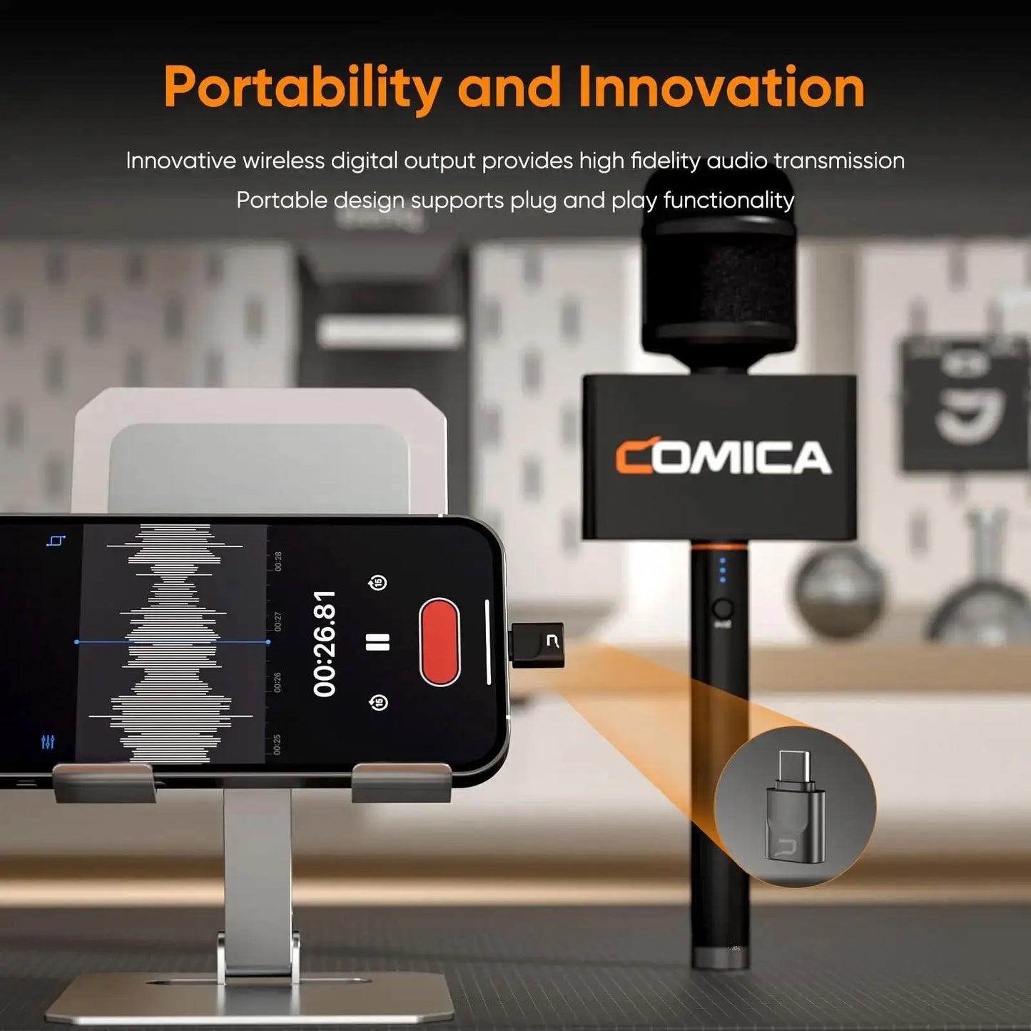 Wireless Interview Microphone with Noise Reduction for Smartphone