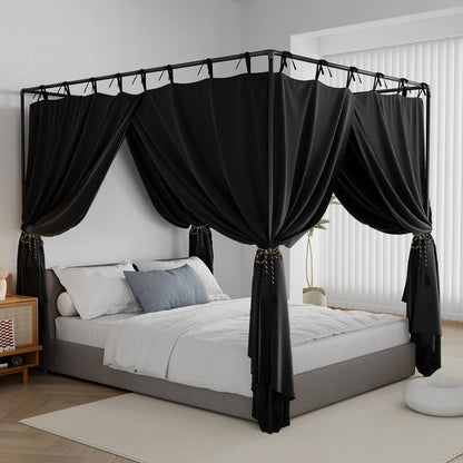 Blackout Canopy Bed Curtains with Top Ties Windproof Design