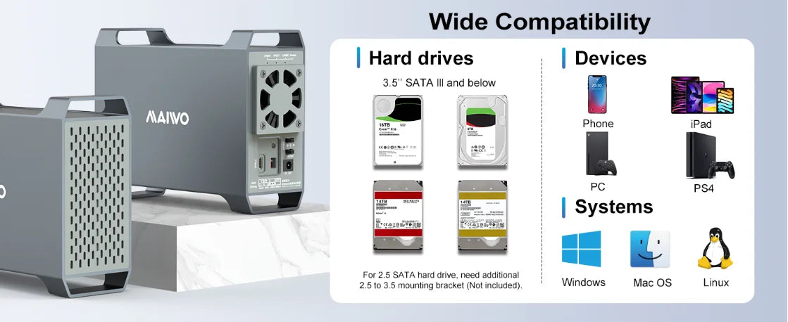 High-Speed 10Gbps Dual Bay External HDD RAID Box