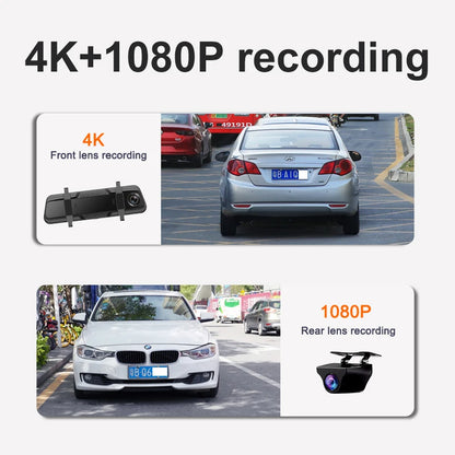 10 Inch 4K Mirror Dash Cam with Android Auto GPS