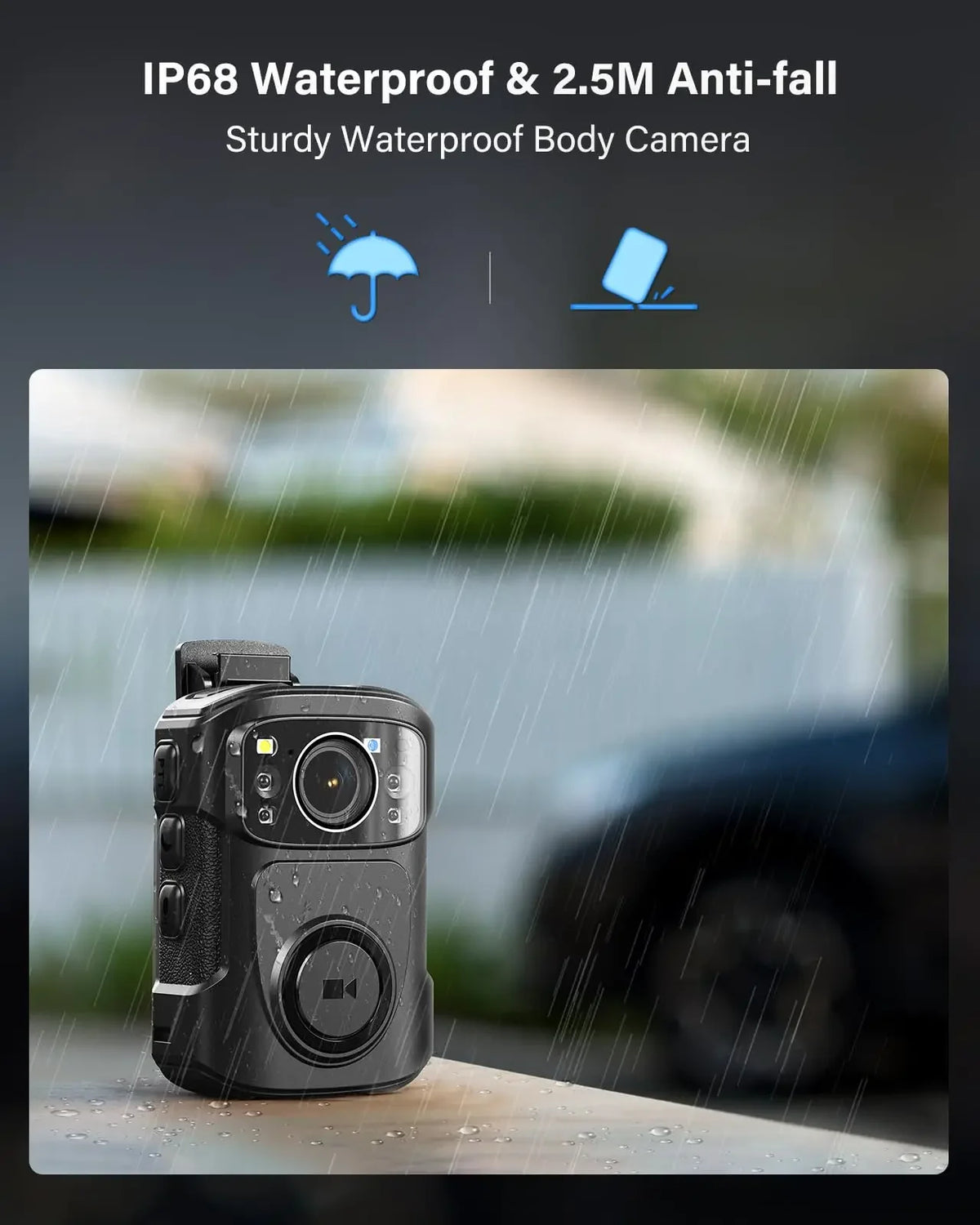 4K Body Camera IP68 GPS Night Vision 256GB