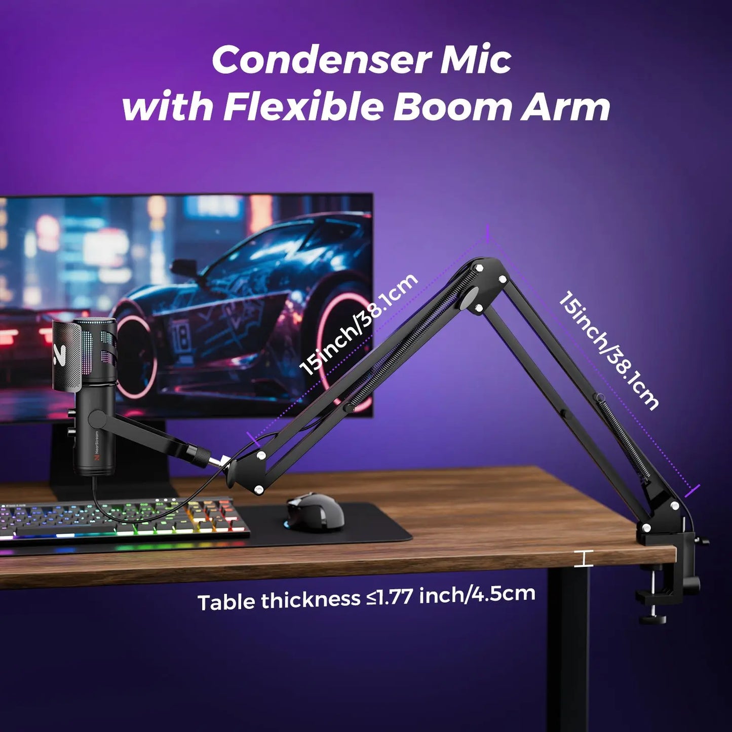 Streaming Microphone with Boom Arm for PC and PS5