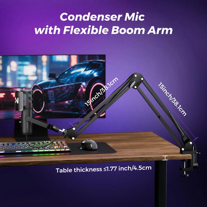 Streaming Microphone with Boom Arm for PC and PS5
