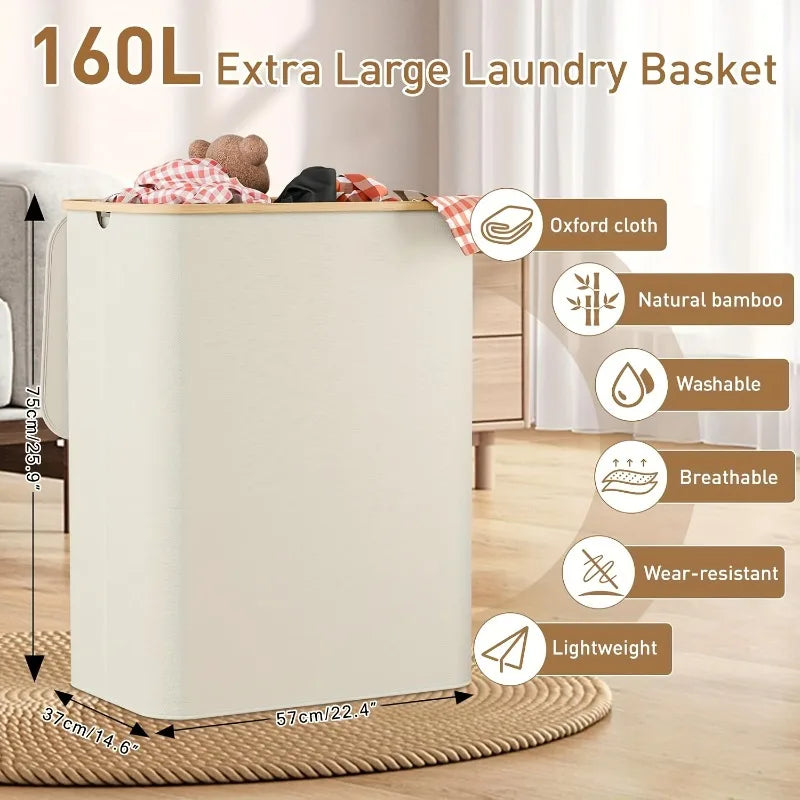 Extra Large 160L Foldable Laundry Basket with Handles