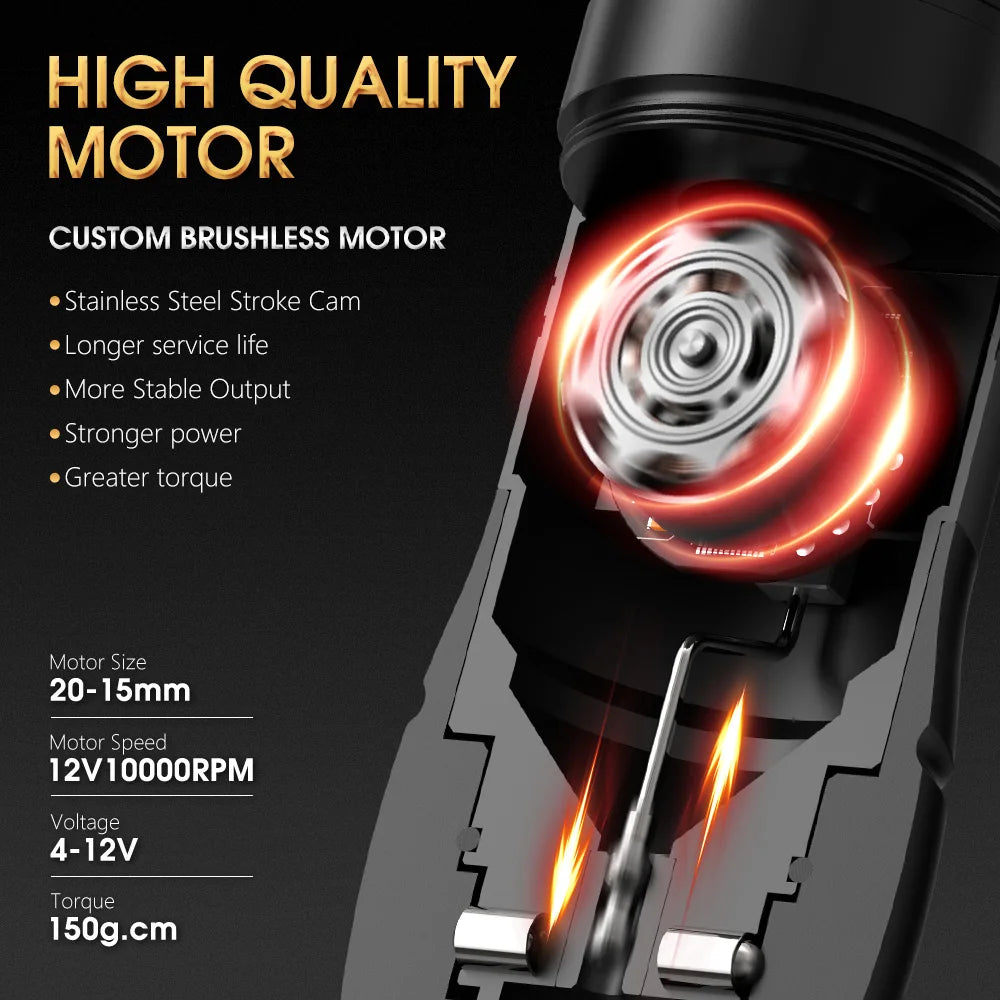 Wireless Silver Tattoo Pen with Adjustable Stroke and 1800mAh Battery
