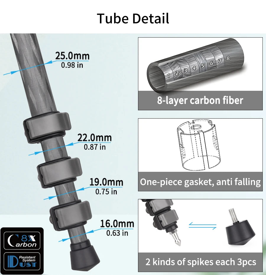 Carbon Fiber Camera Tripod Ball Head 12kg Travel