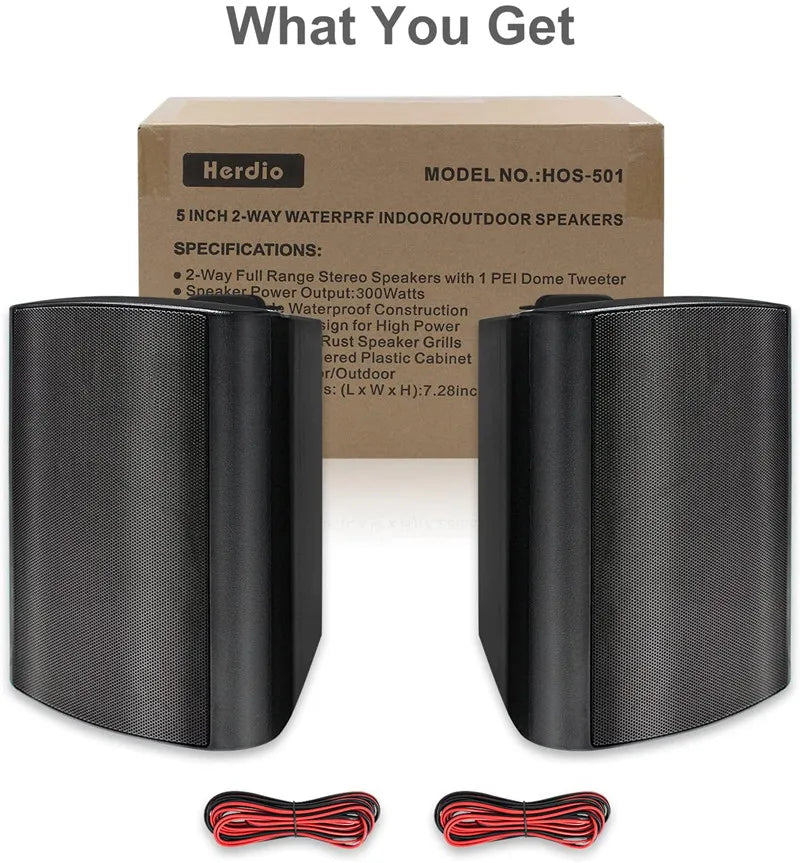 Black Outdoor Wired Patio Speakers 2PCS 300W