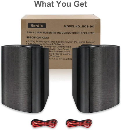 Black Outdoor Wired Patio Speakers 2PCS 300W