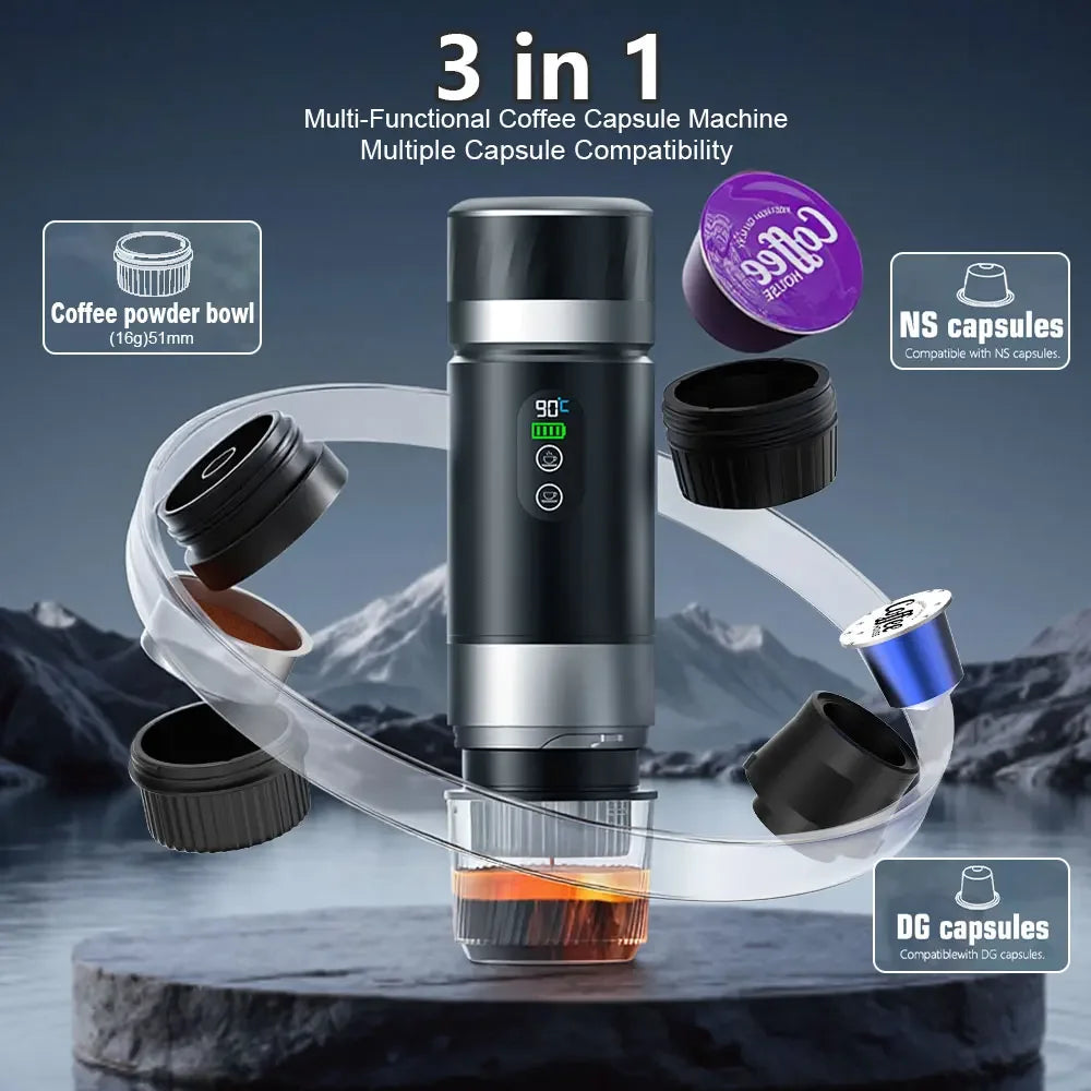 3in1 Portable Espresso Coffee Machine Digital Display