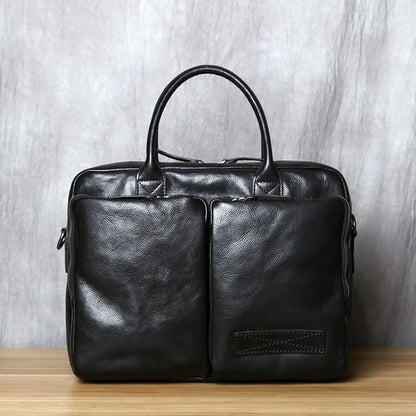 Leather Laptop Briefcase Messenger Bag Business Work Black