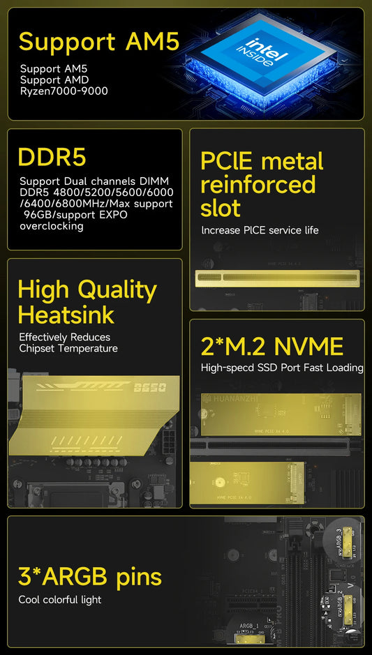 B650M Gaming Motherboard DDR5 NVMe SSD WiFi
