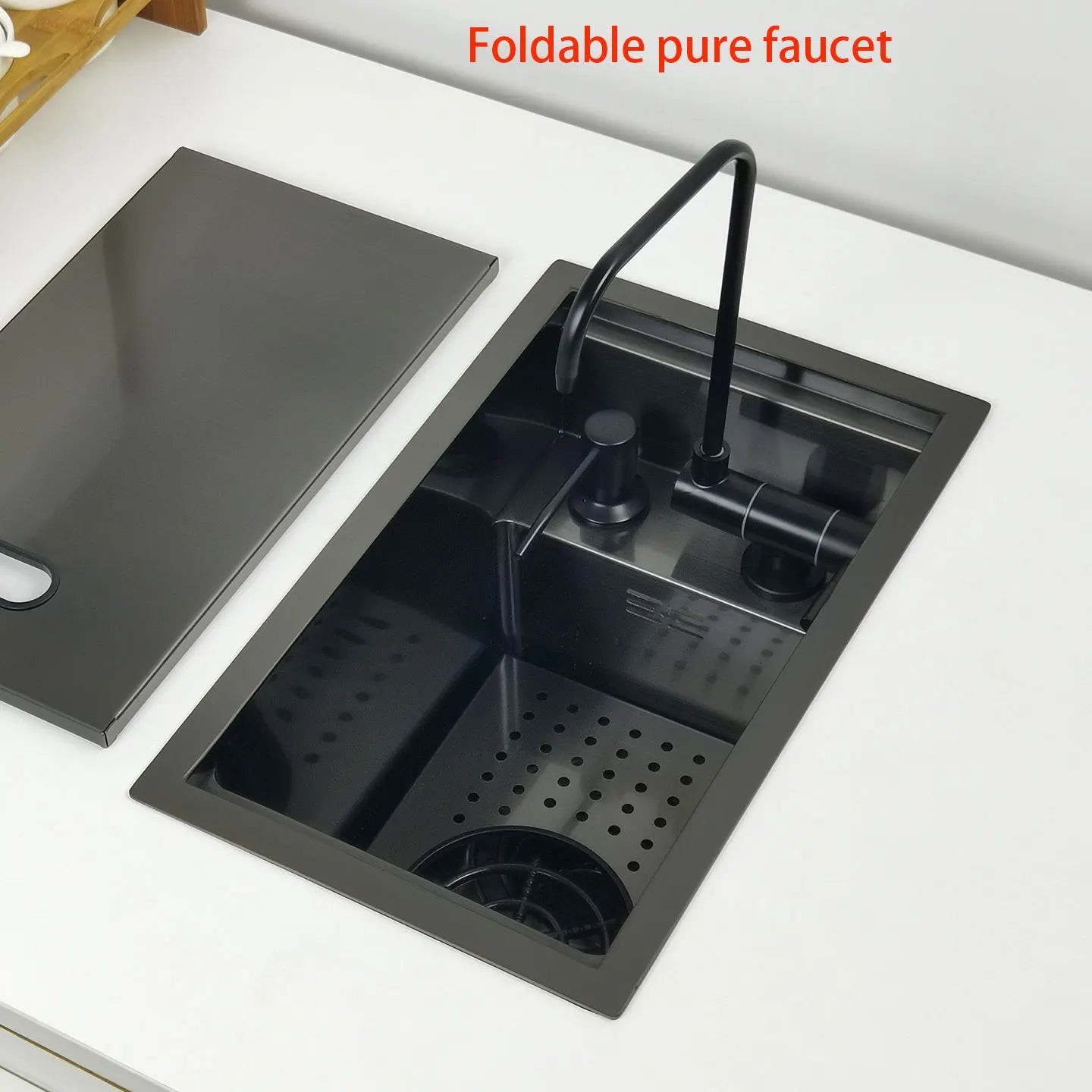40cm Matte Black Mini Bar Sink with Cup Washer