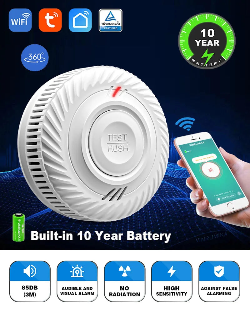 Wireless Smoke Detector with 10 Year Battery & WiFi