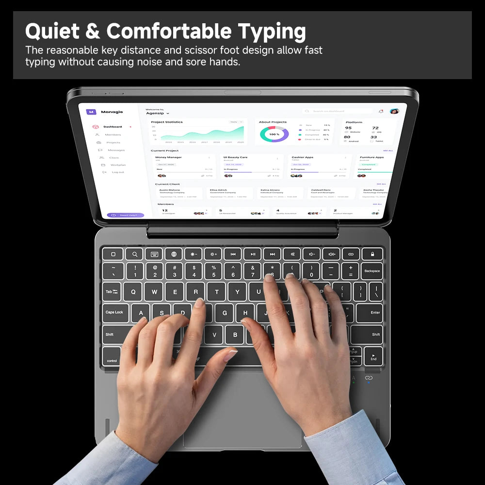 Wireless Magnetic Keyboard Case for iPad Air 6 Grey