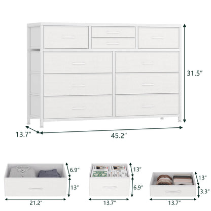 Lightweight 10 Drawer Fabric Dresser Organiser White