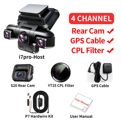 4K 4 Channel Car Dash Cam WiFi GPS 128GB
