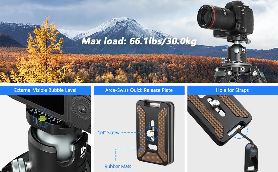 52mm Low Profile Tripod Ball Head Arca Quick Release Plate