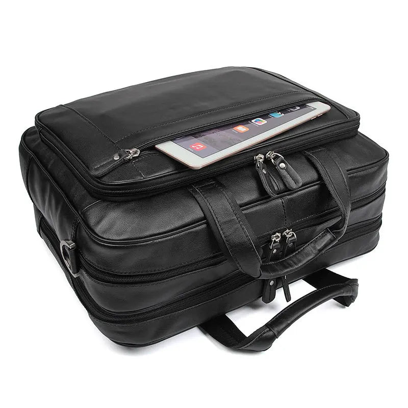 Men’s Black Leather Business Bag for 17" Laptop