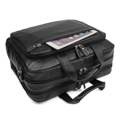Men’s Black Leather Business Bag for 17" Laptop