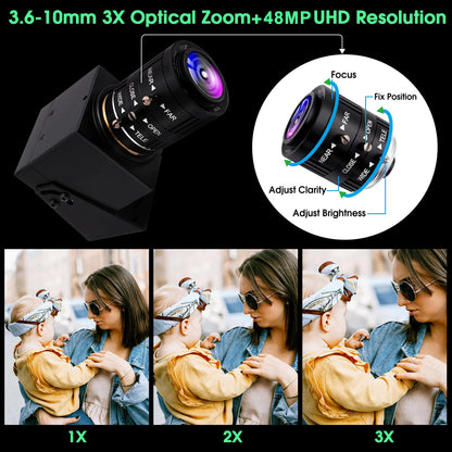 4K 48MP USB Camera with Adjustable Zoom Lens