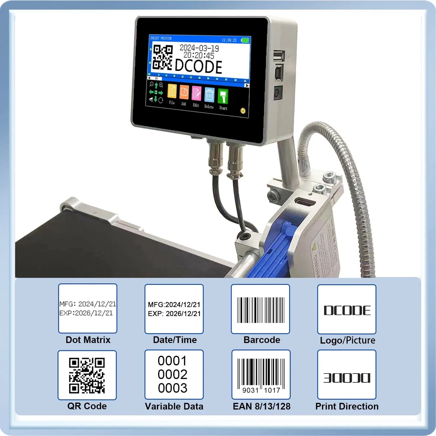 12.7mm Industrial Inkjet Printer with 4.3 Inch Screen and Ink