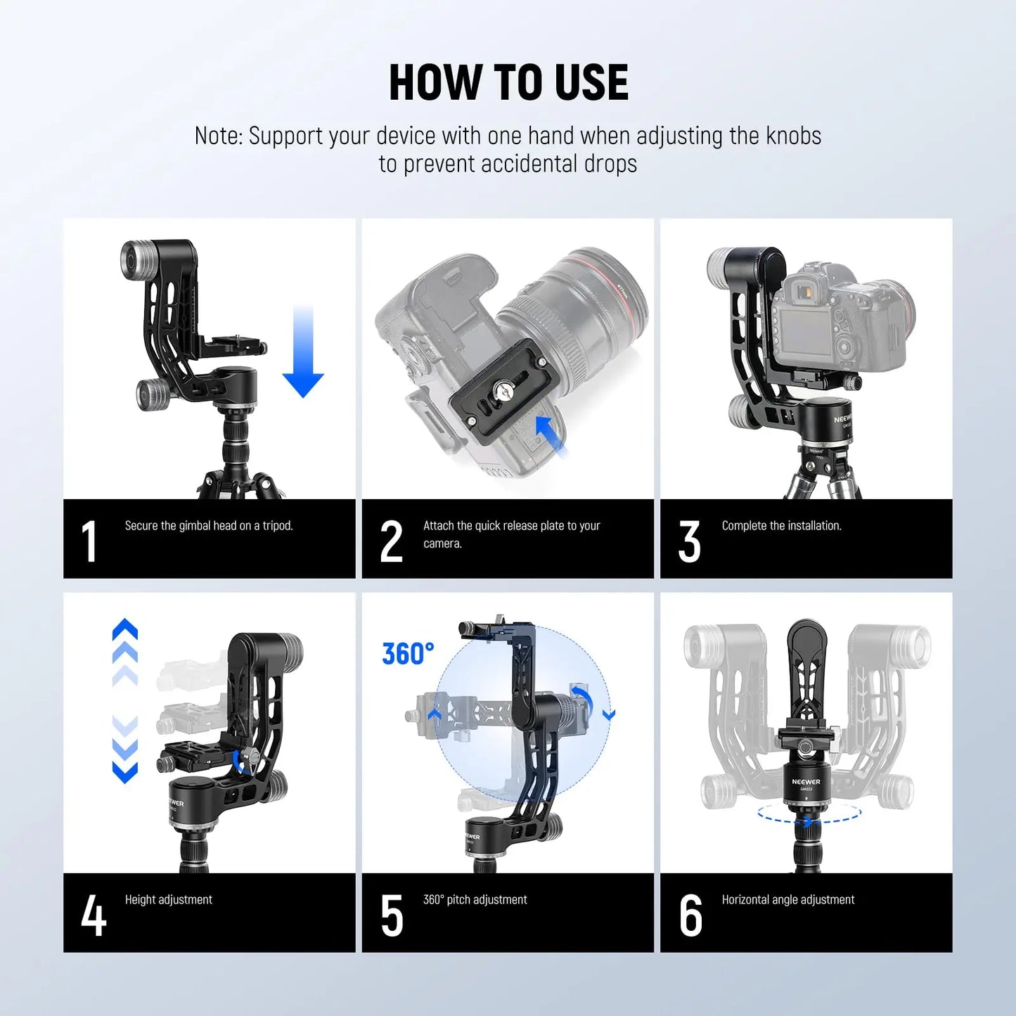 360 Panoramic Gimbal Head for Tripod & Monopod