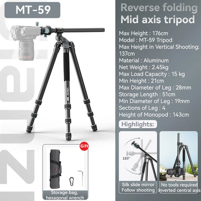 Extendable Professional Aluminum Camera Tripod 360 Degree Rotation