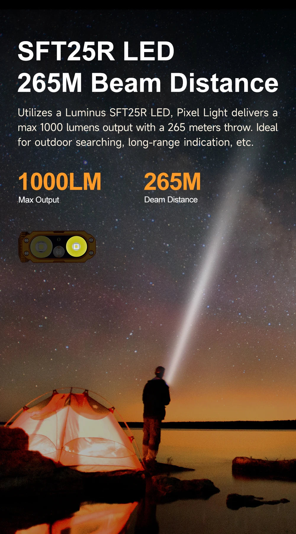 1300LM High Power Flashlight LEP UV RGB Long Range 265m
