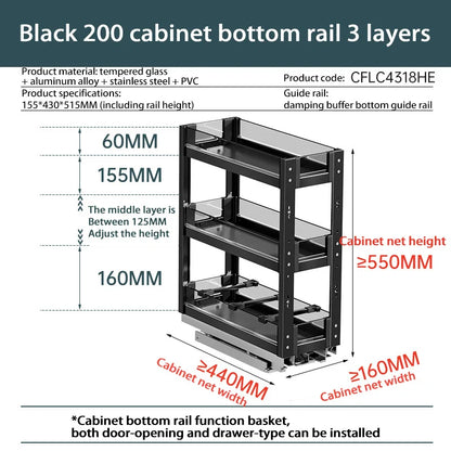 Black 3 Tier Kitchen Pull-Out Spice Storage Rack