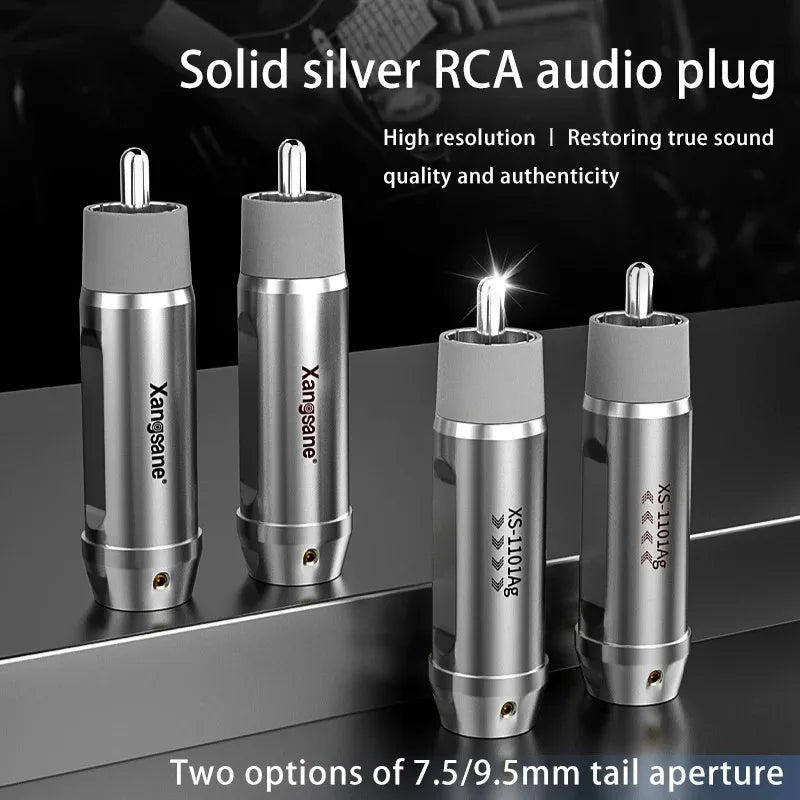 Silver RCA Plug Connectors DIY Cable 4pcs 7.5mm