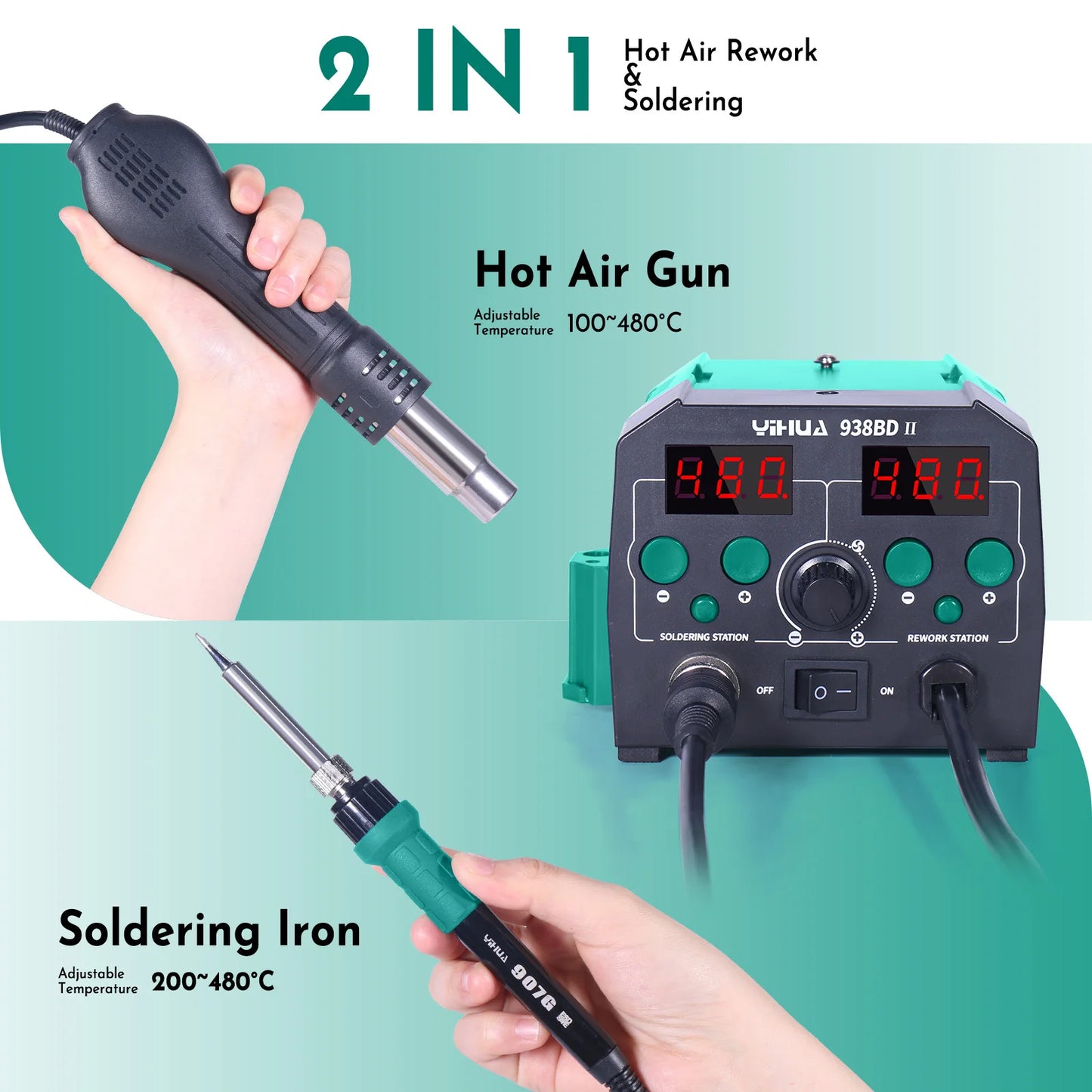 740W Hot Air Rework Soldering Station with LED Lamp