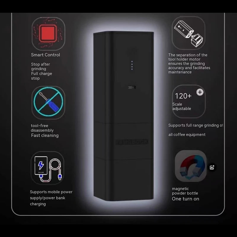 Portable USB Electric Grinder Black 7-Core Burr 4000mAh