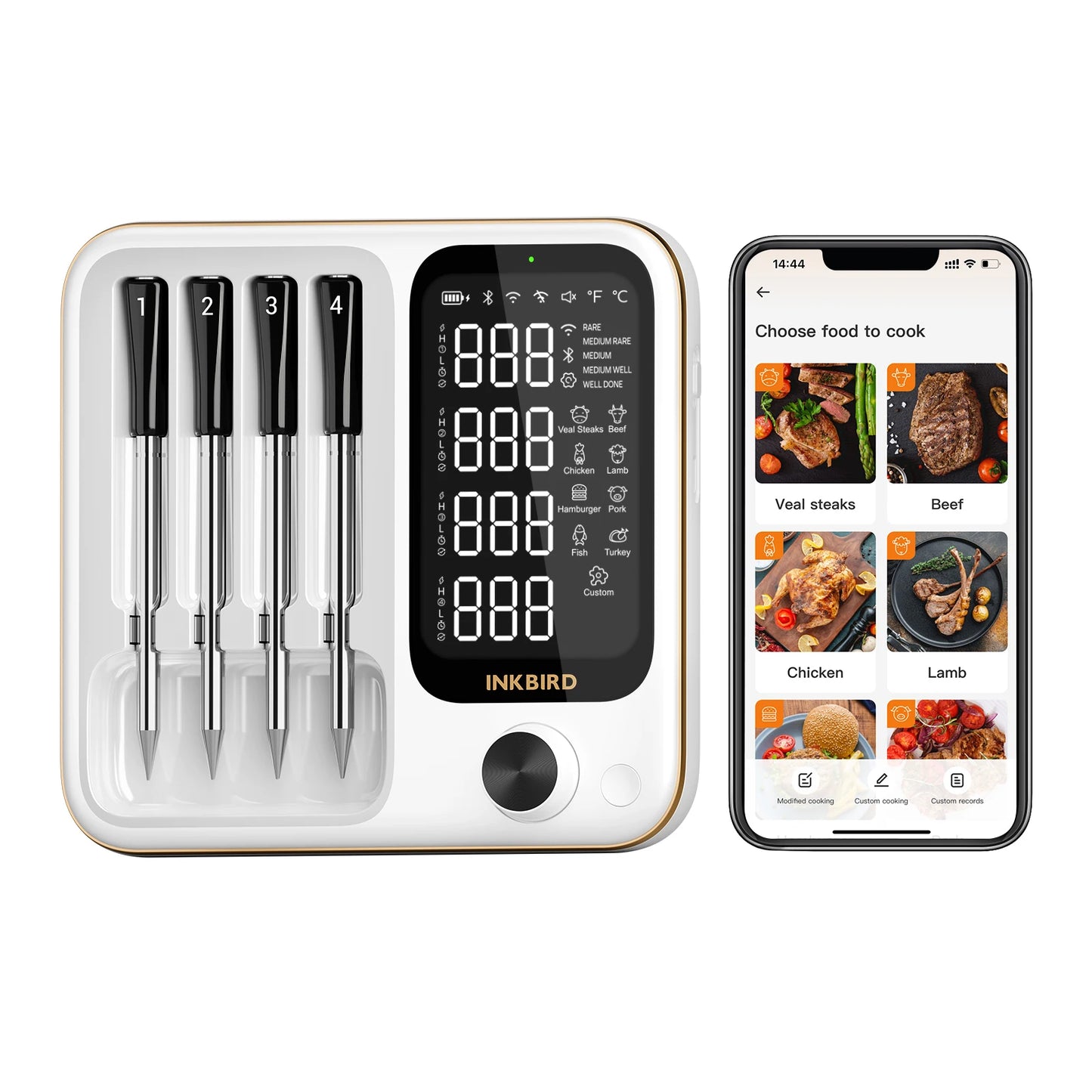 Smart WiFi Bluetooth BBQ Thermometer with 4 Wireless Probes