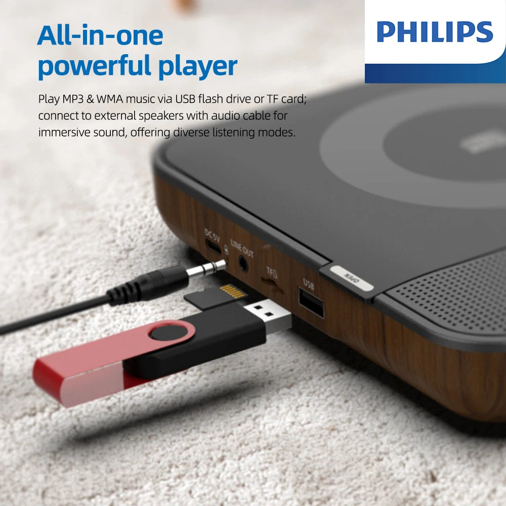 Retro Bluetooth CD Player with USB TF Card & Stereo Speakers