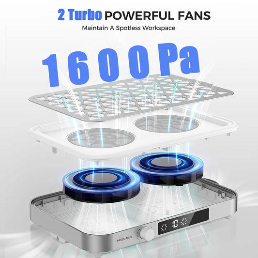 Portable Nail Dust Collector 1600PA Dual Fan Silver