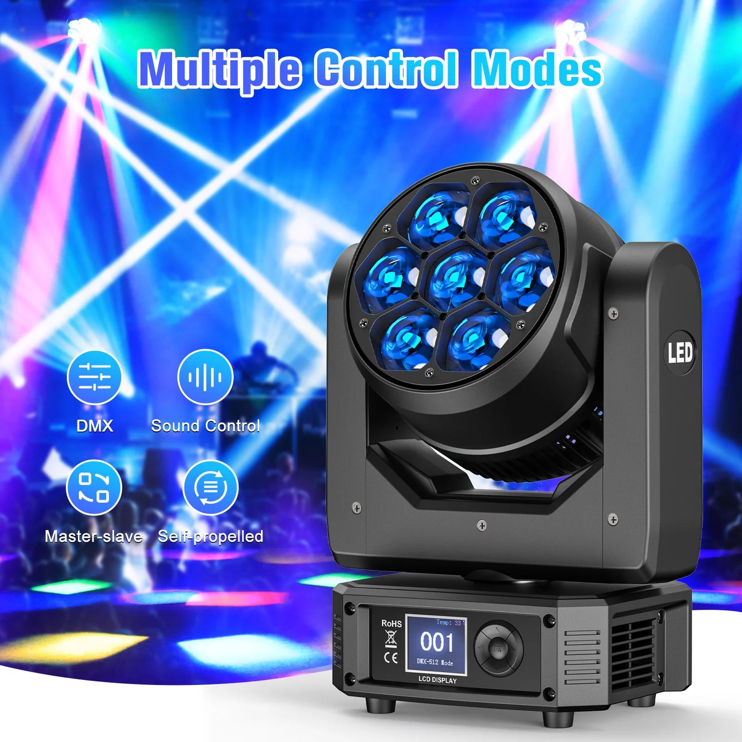 RGBW LED Moving Head Wash Beam Lights 2 Pack