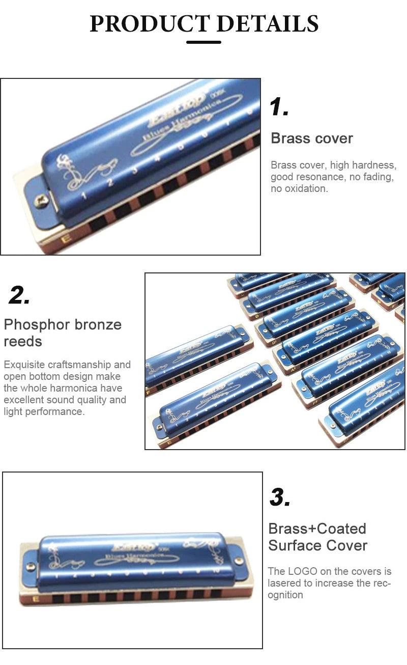 12-Piece Diatonic Blues Harmonica Set 10-Hole 12 Keys