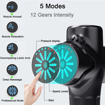 24V Carbon Massage Gun with 12 Heads and Heat Therapy