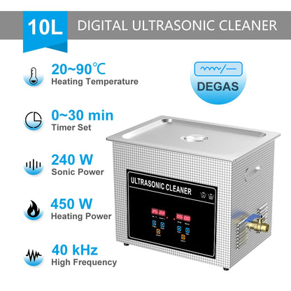 Compact 10L Ultrasonic Cleaning Bath with Basket